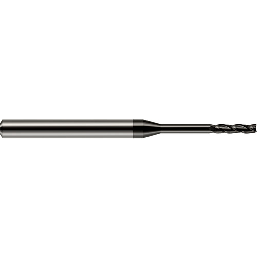 Miniature End Mills - Long Reach, Long Flute - 0.0250″ Cutter Diameter × 0.1250″ (1/8″) Length of Cut Carbide Square End Mill, 3 Flutes, Amorphous Diamond Coated
